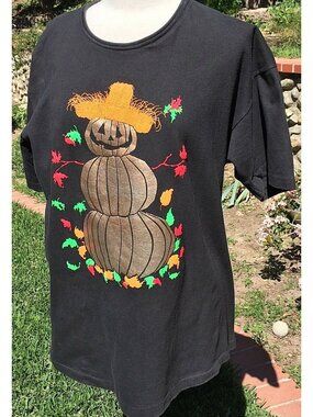 Halloween T Shirt Sz. XL Fall Halloween Scarecrow Crow Pumpkin Patch Handmade